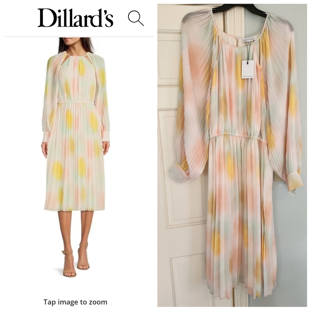 XXL pleated ombre spring pastel dress midi tall Gibson Latimer brand.